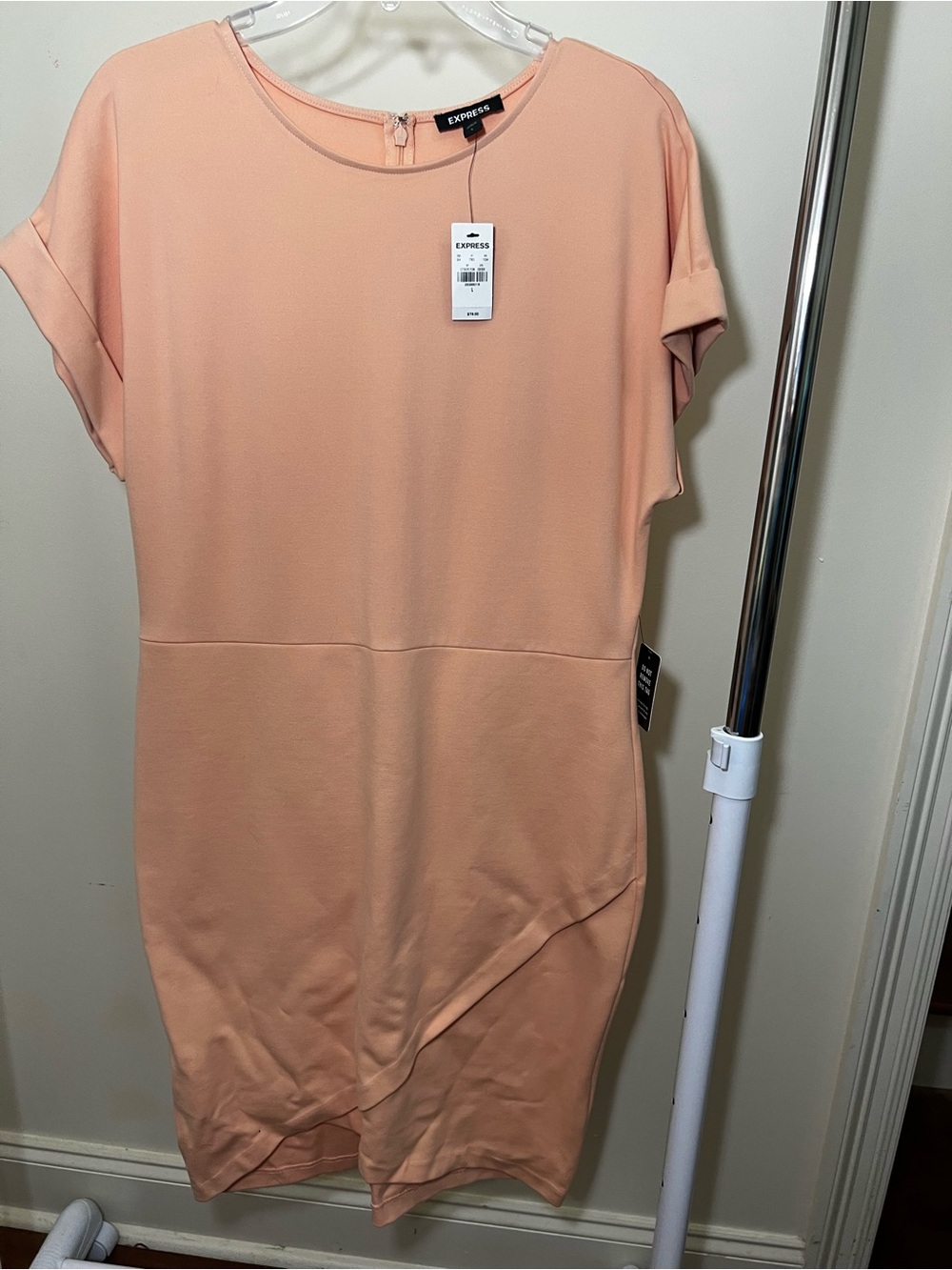 Express Orange Pink Sheath Mini Dress Short Cuffed Sleeves
